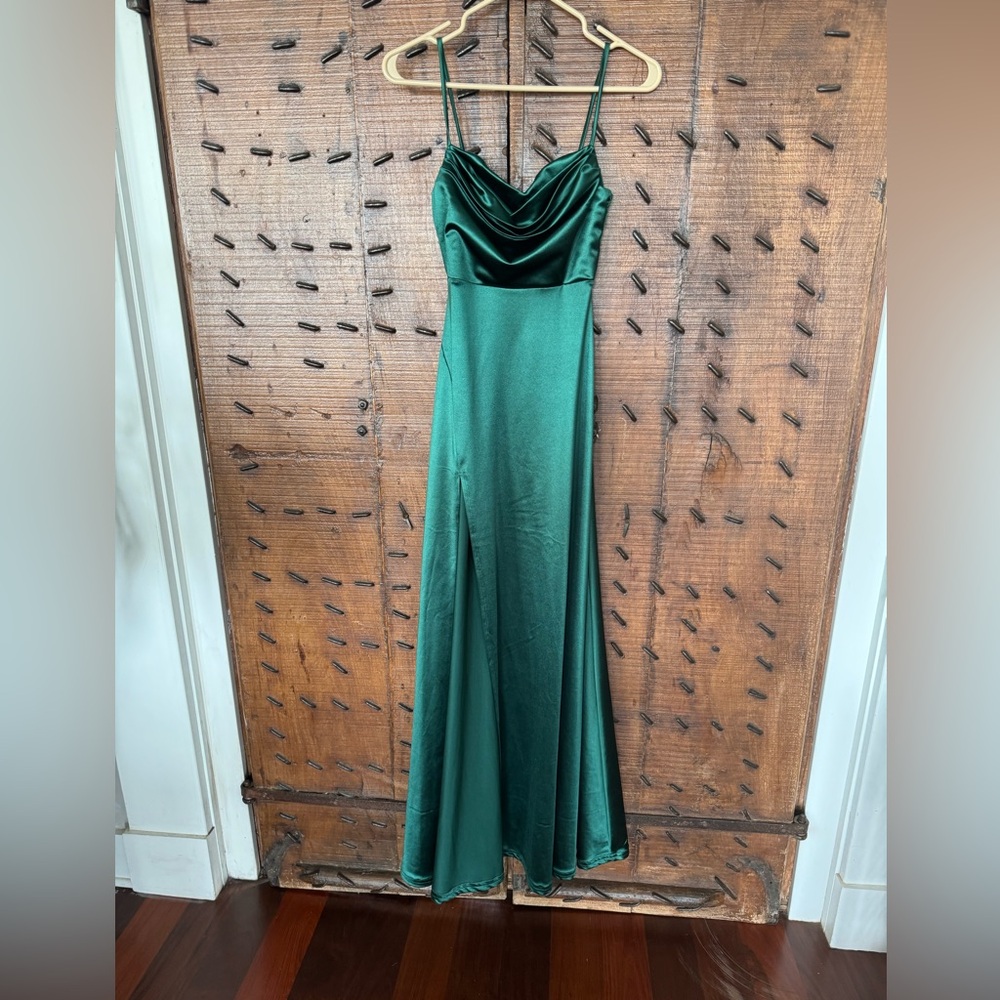 St. John Green Sleeveless Cowl Neck Maxi Gown